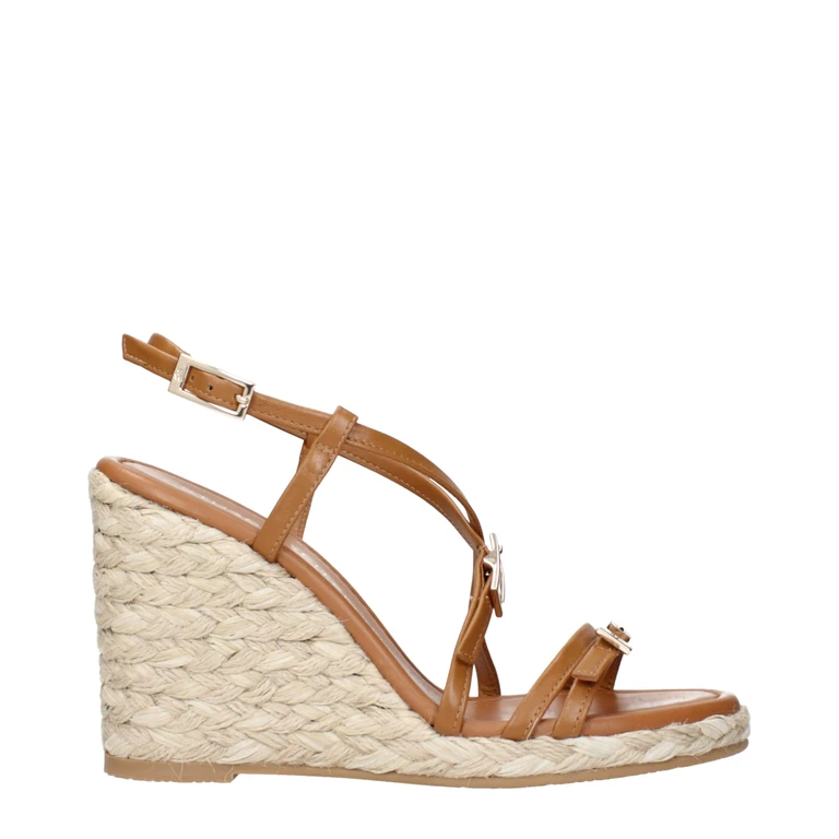 Brown Leather Wedge Sandals - Women