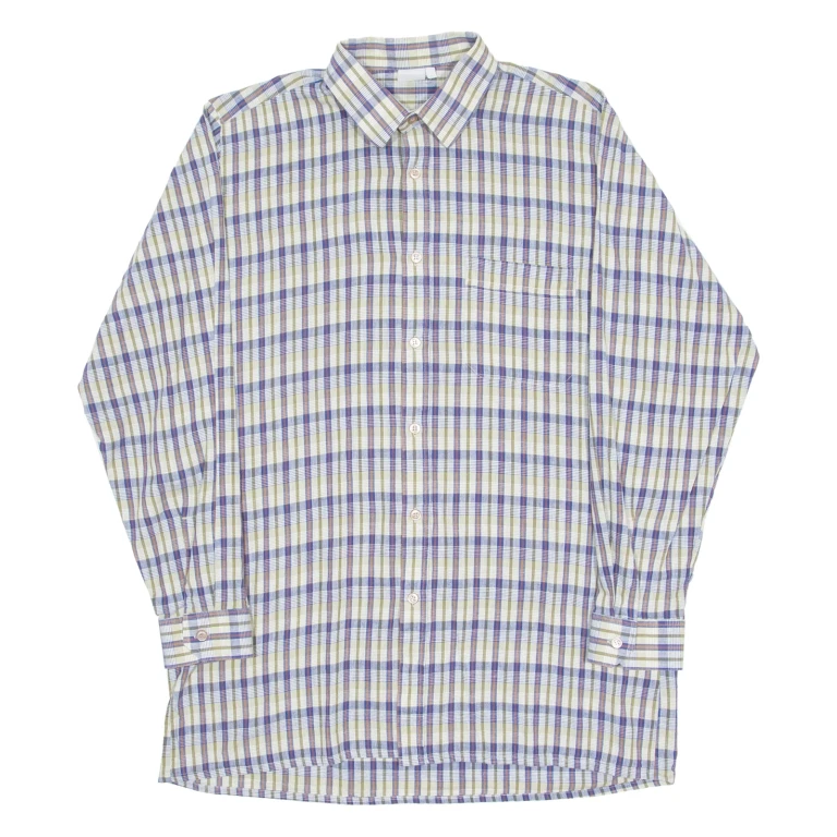 Mens Shirt Blue Check Long Sleeve S