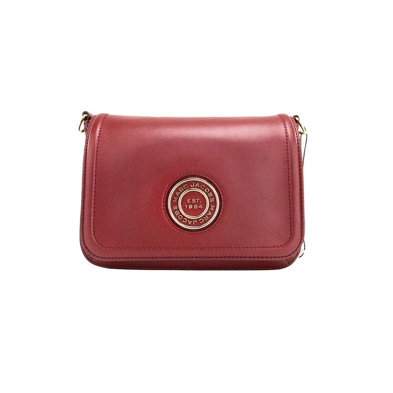Marc Jacobs Medium Metal Signet Syrah Smooth Leather Flap Crossbody Purse Bag Gold - Women