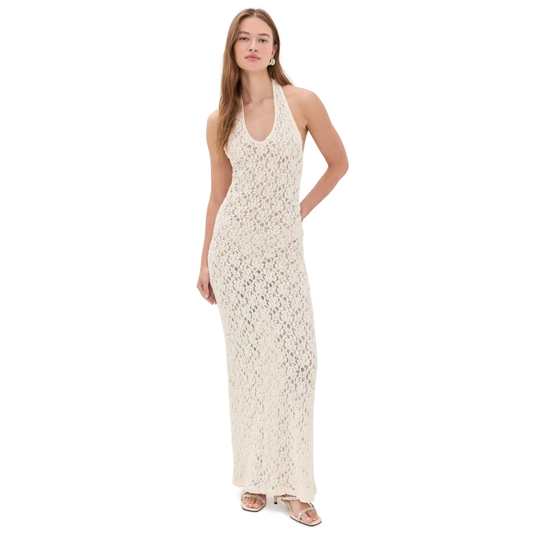 Enza Costa Puckered Lace Halter Dress Off White 0