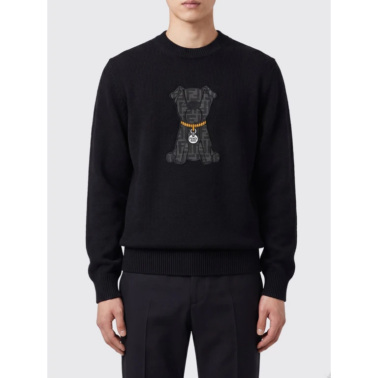 Virgin Wool Crewneck Jumper with All-Over FF Monogram Embroidery (FZX091AW08F0QA1)