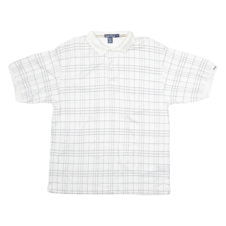 NAUTICA Mens Polo Shirt White Check L
