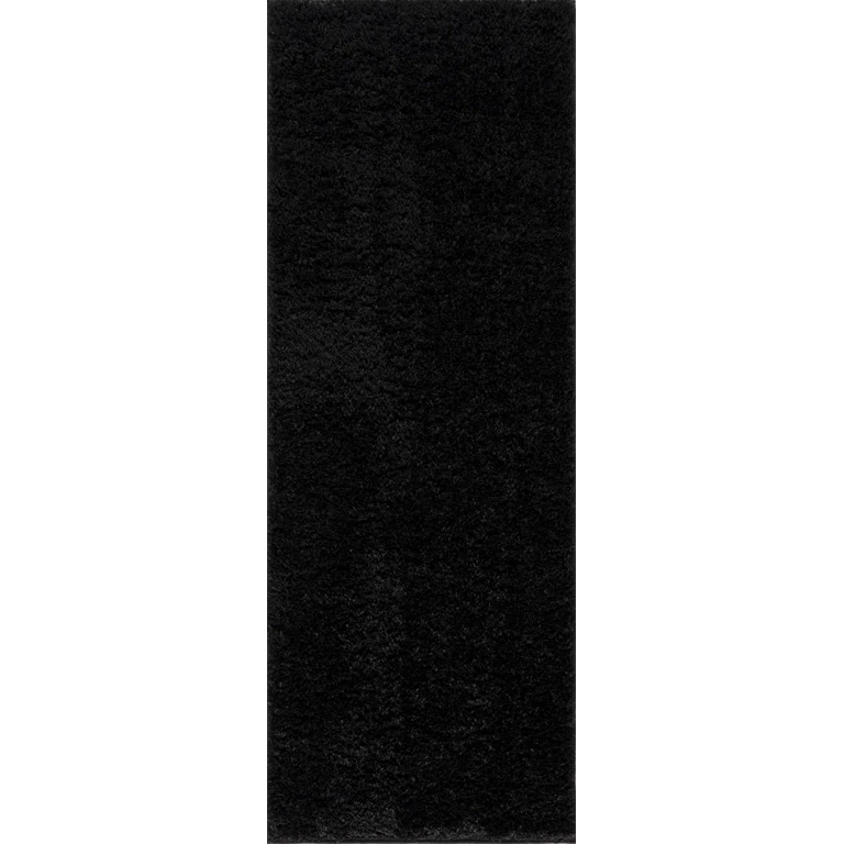 Faina Solid Black Shag Washable Area Rug