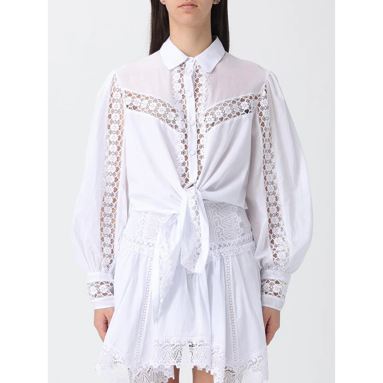 Devi Chemise cropped en mélange de coton avec inserts en dentelle