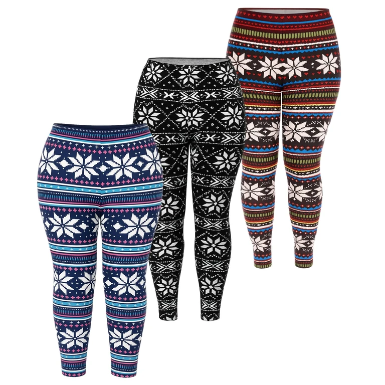 Plus Size Holiday Leggings 3-Pack - Festive Prints & Cozy Styles