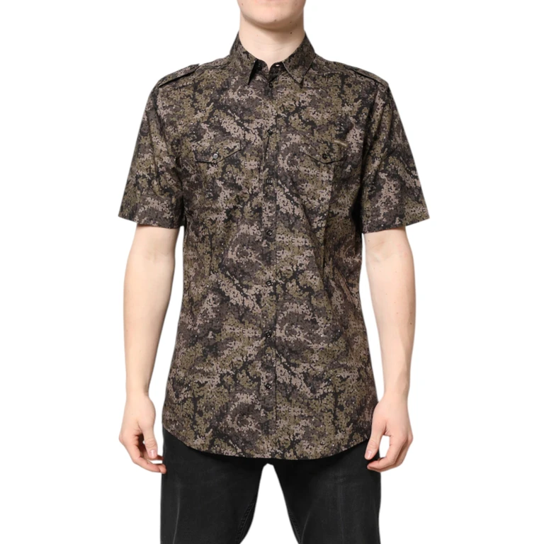 Dolce & Gabbana Multicolor Camouflage Button Down Gold Shirt Cotton - Men