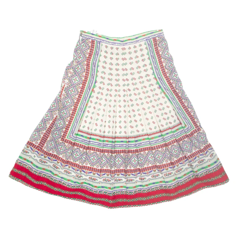 Womens Pleated Skirt Red Midi Crazy Pattern M
