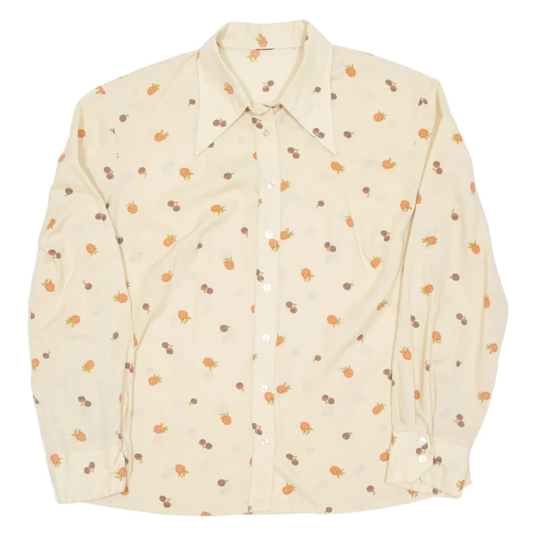 Womens Printed Blouse Beige Long Sleeve Crazy Pattern L