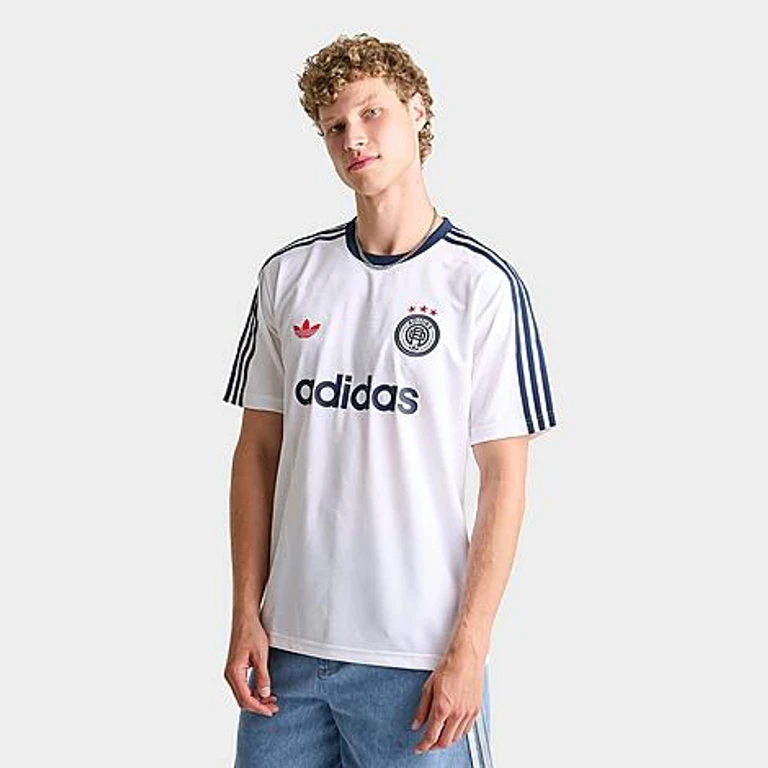 adidas Men's Originals Jacquard Print Lifestyle Soccer Jersey in White Size: Small