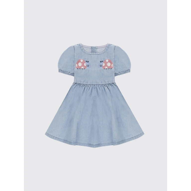 Girl's Short-Sleeved Embroidered Mini Dress in Cotton (TY1021BZ0161600)