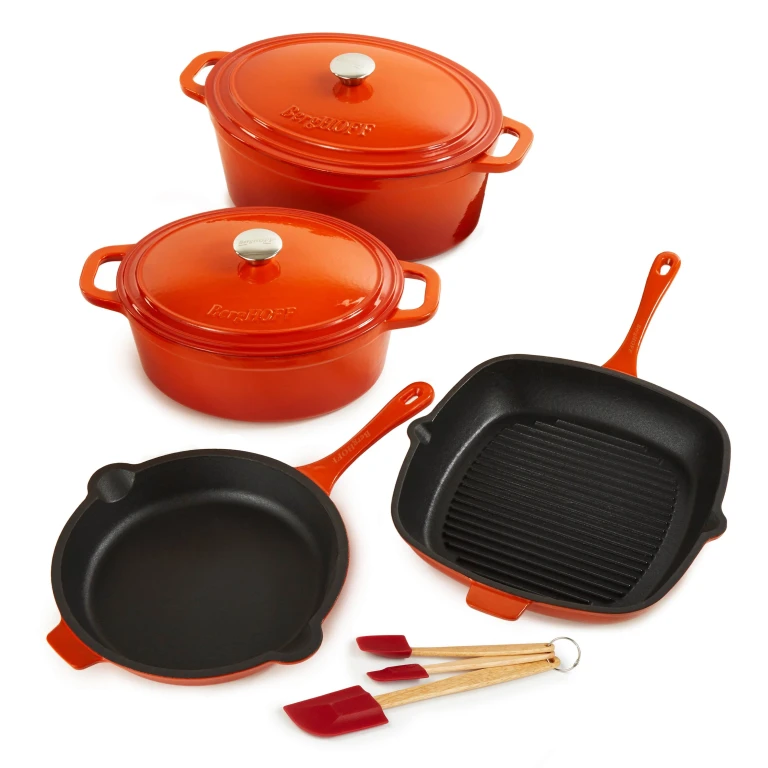 Neo 9pc Cast Iron Cookware Set, Orange