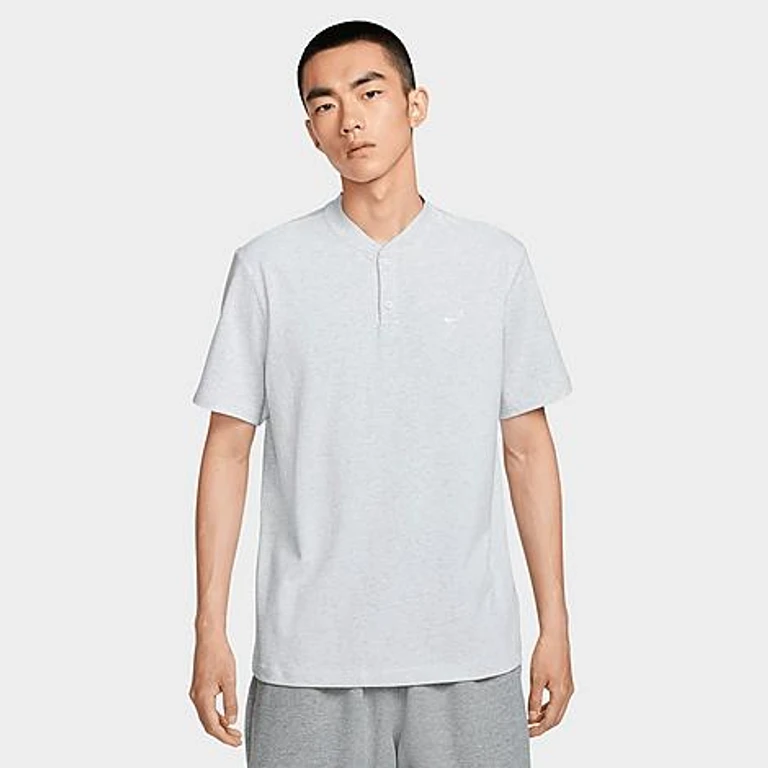 Nike Men's Club Short-Sleeve Henley Shirt in Birch Heather/White/White Size: XS