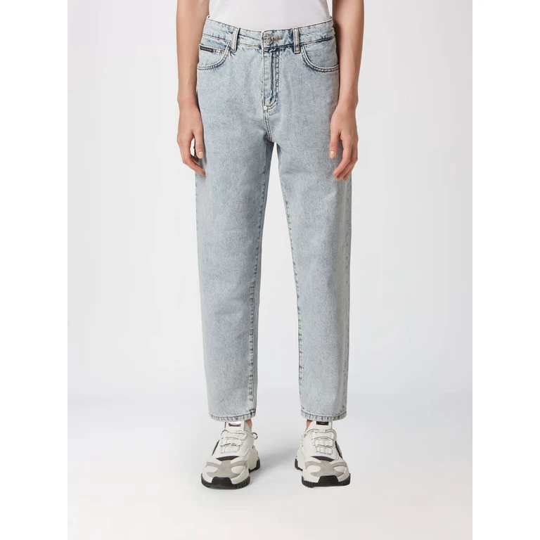 High-Waisted Straight Leg Denim Jeans with Embroidery and Rhinestones (FACCWDT2378PDE004N10MB)