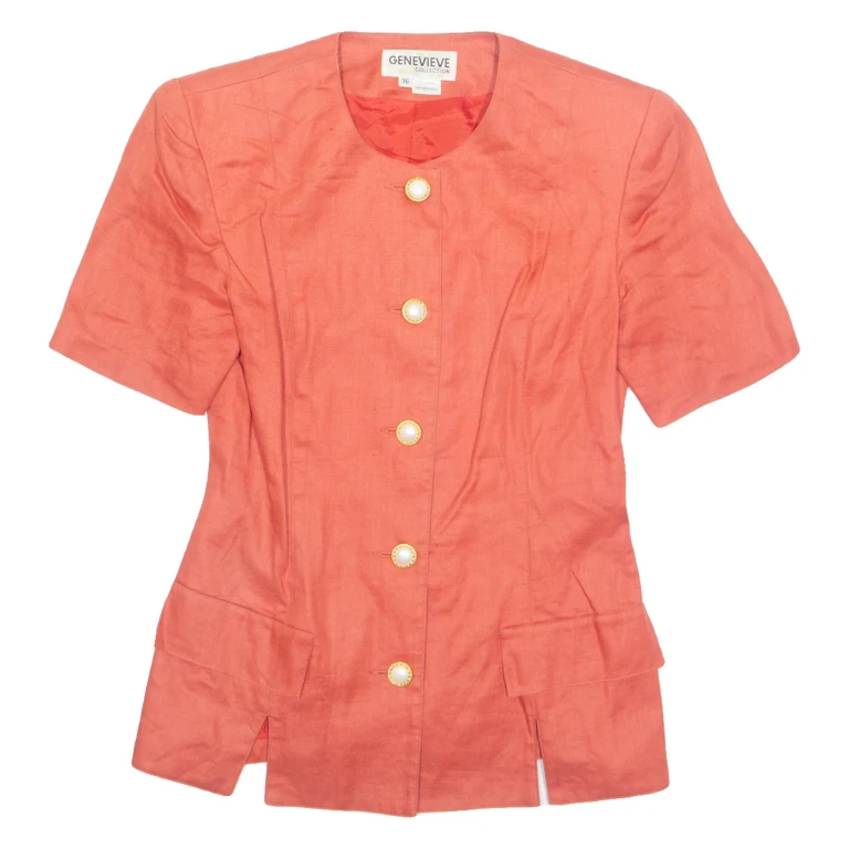 GENEVIEVE Womens Blazer Jacket Orange Linen 90s S