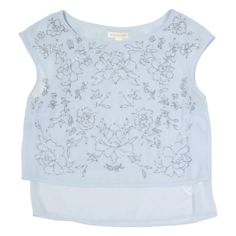 MONSOON Beaded Womens Top Blue Sleeveless UK 10