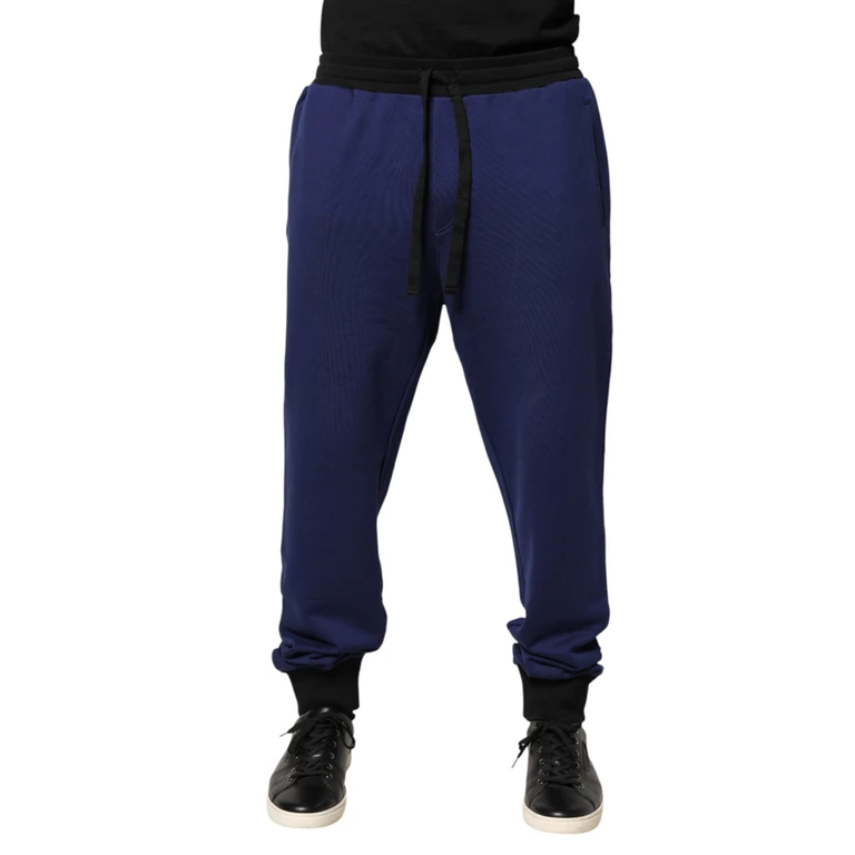 Blue Cotton Mid Waist Jogger Trousers Pants - Men