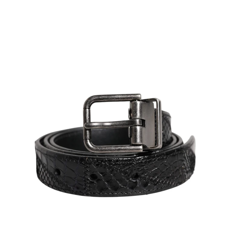 Dolce & Gabbana Black Exotic Leather Metal Logo Buckle Belt - Men