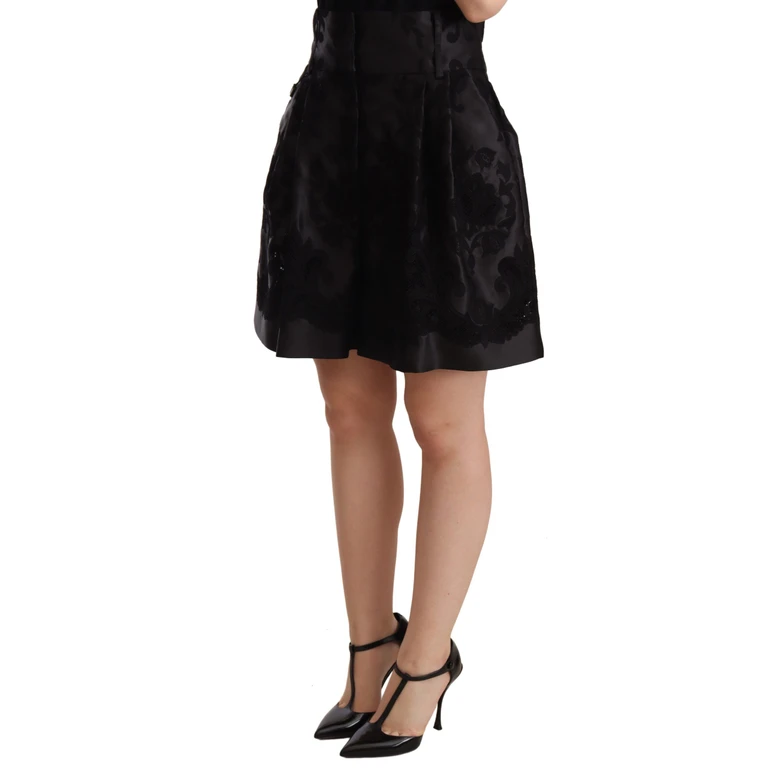 Dolce & Gabbana Black Floral Brocade High Waist Mini Shorts Silk - Women