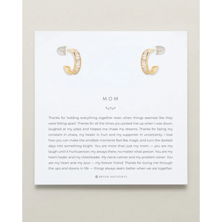 Mom Baguette Mini Hoop Earrings