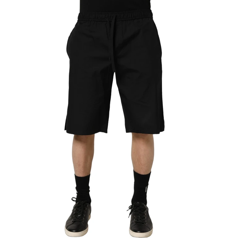 Black Cotton Sweatshorts Men Bermuda Shorts - Men