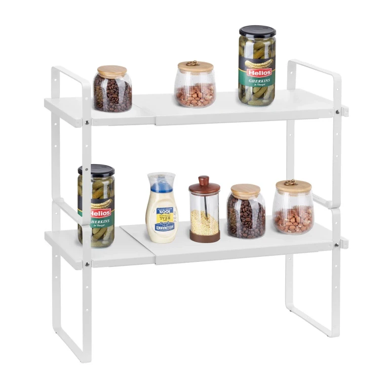 2 Tier Cabinet Organizer Shelf Counter Shelves Steel Kitchen Storage Spice Rack - White