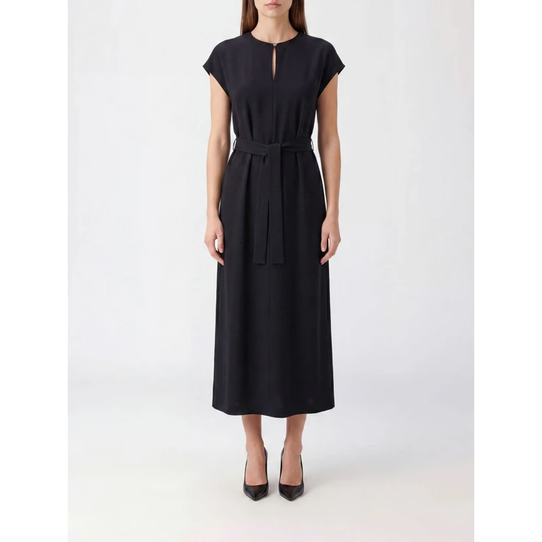 A-Line Stretch-Viscose Midi Dress with Waist Belt (2611621039600004)
