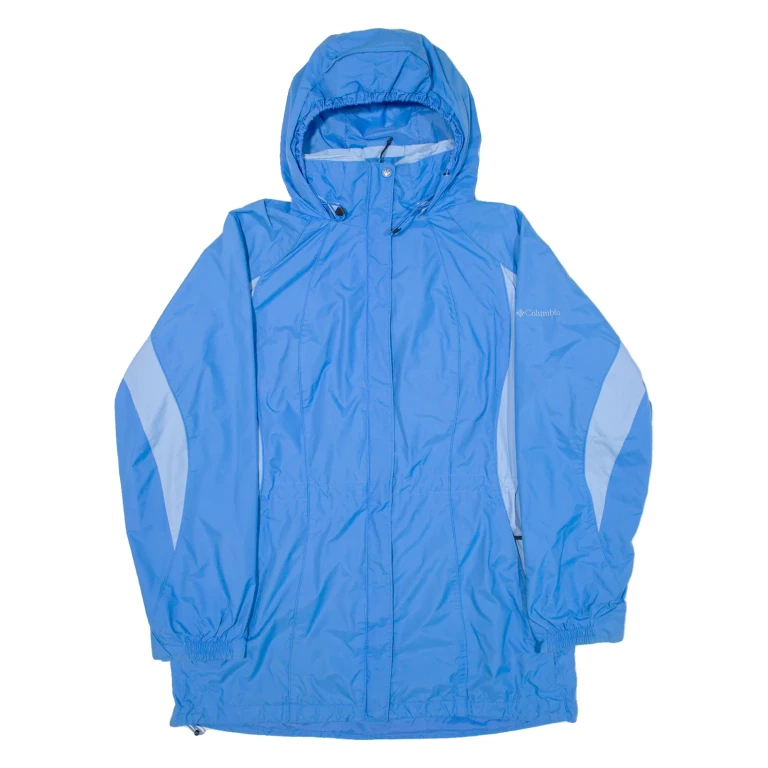 COLUMBIA Womens Rain Coat Blue Nylon Hooded L