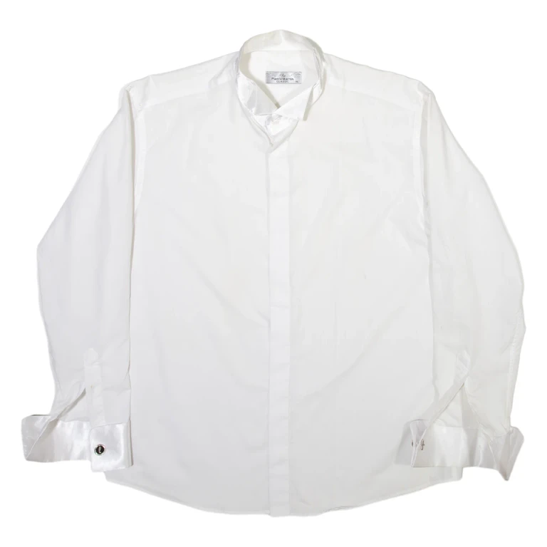 PIERRE MARTIN Mens Plain Shirt White Long Sleeve XL