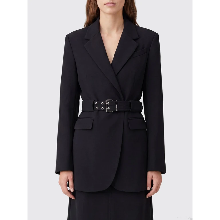 Single-Breasted Cropped Polyester Blazer with Waist Belt (W0241099)