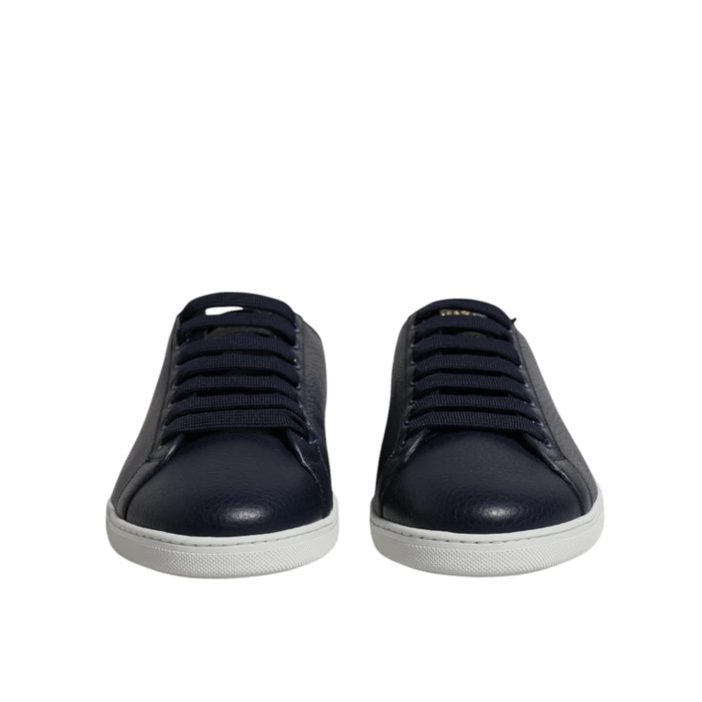 Dolce & Gabbana Blue Low Top Men Saint Tropez Sneakers Shoes Black Lamb Leather Goatskin - Men