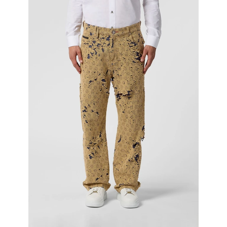 Destroyed Beach Wide Leg Jeans in Distressed Denim (SAFCMDT4278PDE004N06)