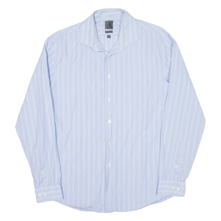 CALVIN KLEIN Slim Fit Mens Shirt Blue Striped Long Sleeve L