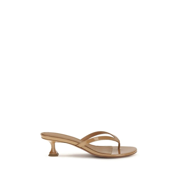 Beige Calf Leather Bos Taurus Flat Sandals - Women