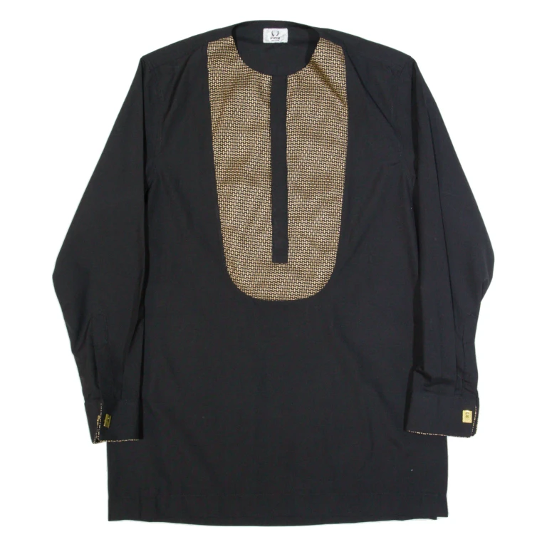 KEZEM Tunic Mens Plain Shirt Black Long Sleeve M