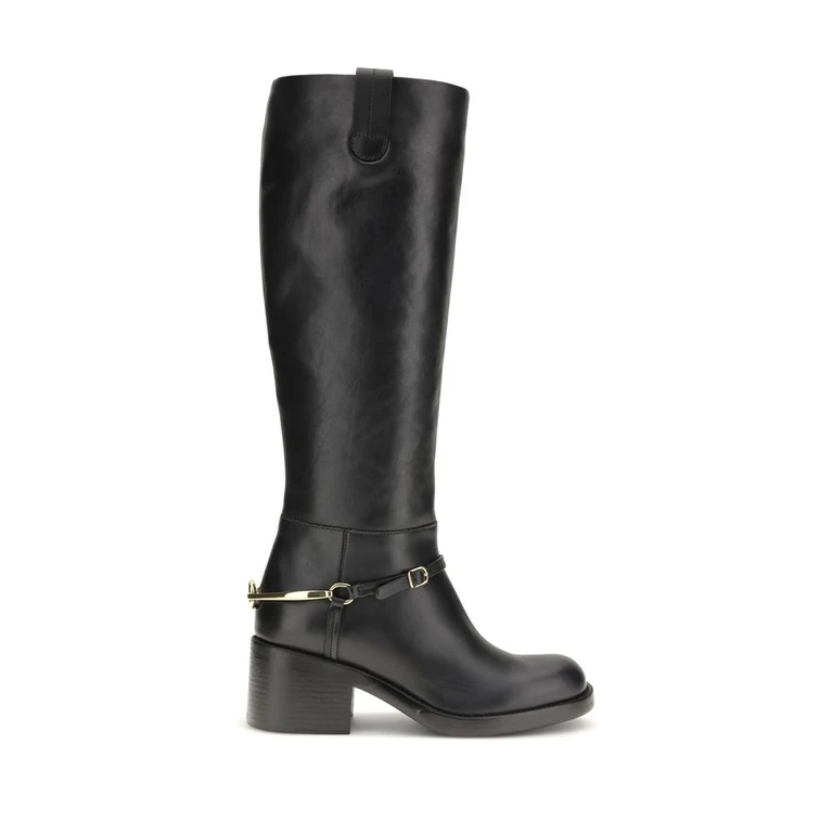 Chloé Black Calf Leather Bos Taurus Lace-Up Boots - Women