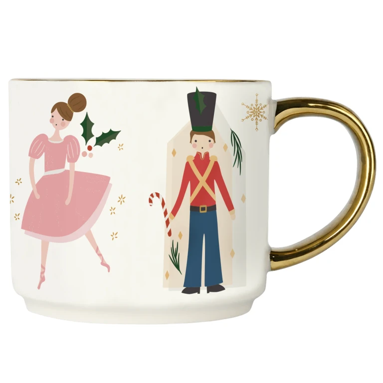 Nutcracker 14 oz Gold Handle Coffee Mug
