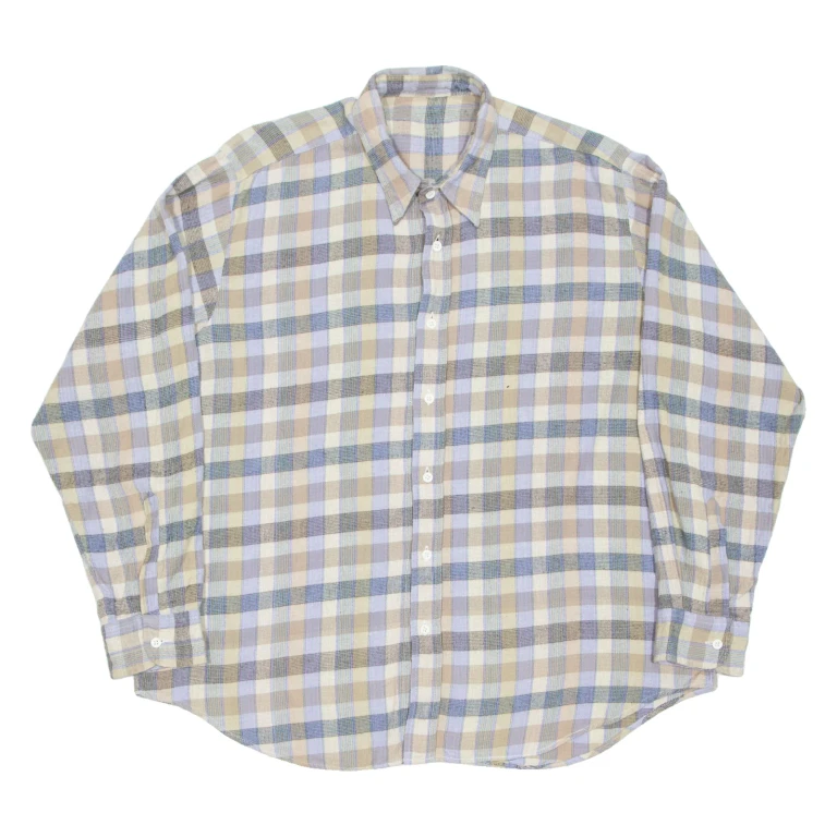 Mens Flannel Shirt Purple Check Long Sleeve XL