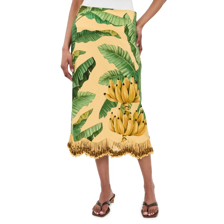 FARM Rio Banana Leaves Maxi Skirt Fruit Leaves Banana Yellow M