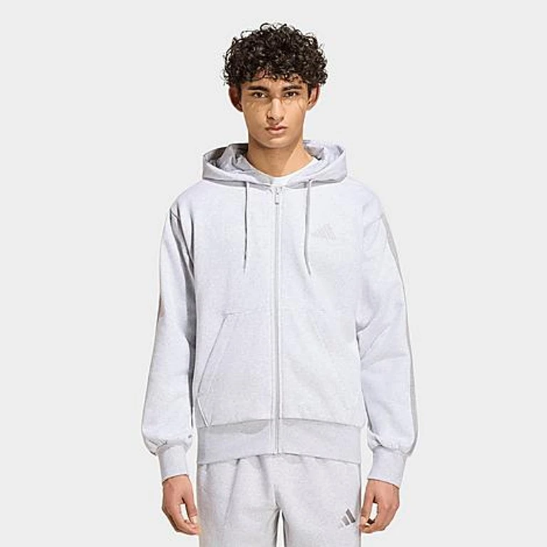 Men's Essentials 3-Stripes Fleece Pullover Hoodie in Light Grey Heather/Medium Grey Heather Size: XS