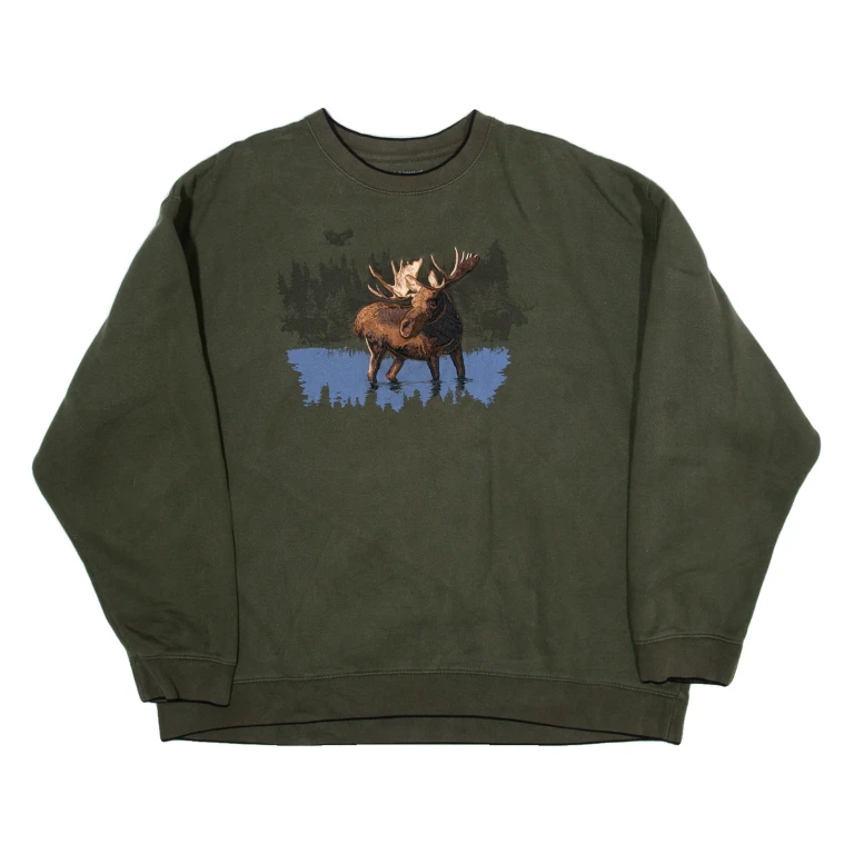 CROFT AND BARROW Reindeer Print Womens Sweatshirt Green L