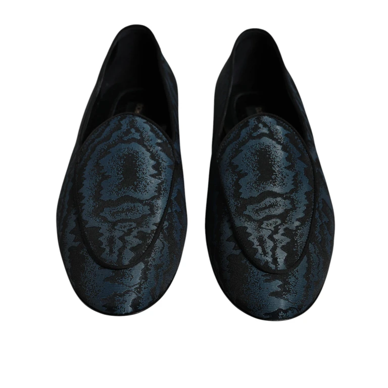 Dolce & Gabbana Blue Black Flats Men Loafers Dress Shoes And Polyester Nylon - Men
