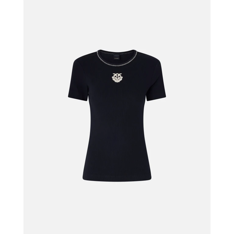Pinko - T-shirt en maille côtelée avec broderie Love Birds - S (106815A3ALZZ2)