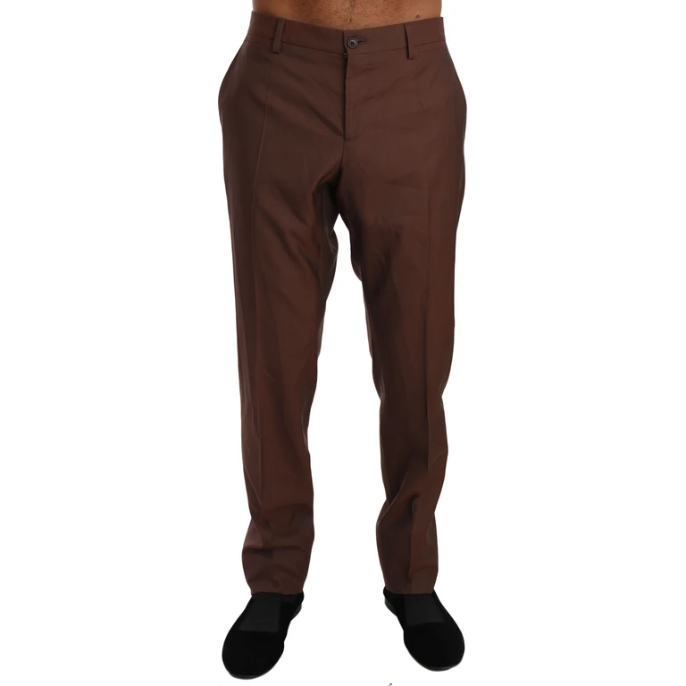 Brown Wool Silk Formal Trousers Pants - Men