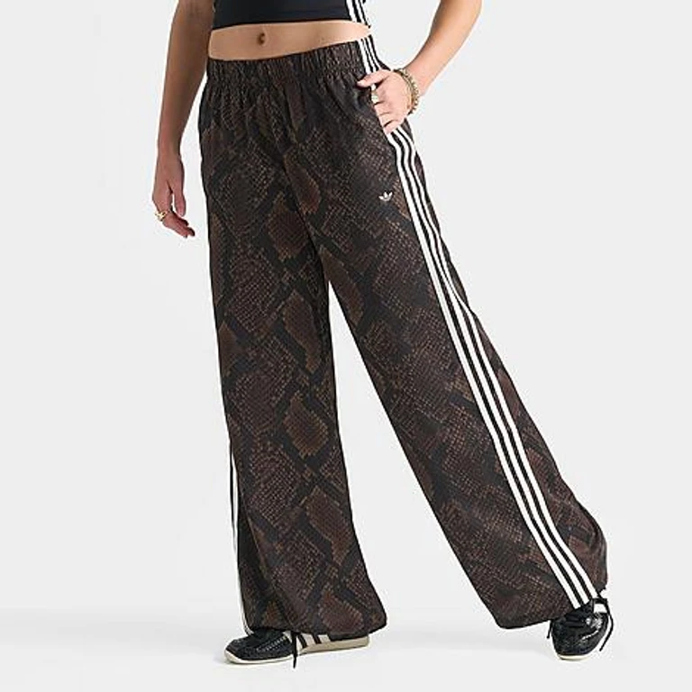 Originals Satin Snake Print Wide Leg Track Pants in Earth Strata/Aurora Coffee