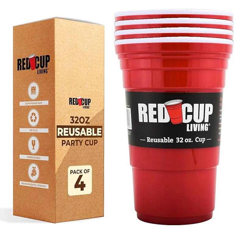 32Oz Tumbler Cups Set of 4, Insulated Reusable Plastic Drinking Glasses, Summer Cup, Beer Stein, Travel Coffee Tumbler for Hot & Cold Drinks, Water Container, Kitchen Cup, Gifts for Men & Women