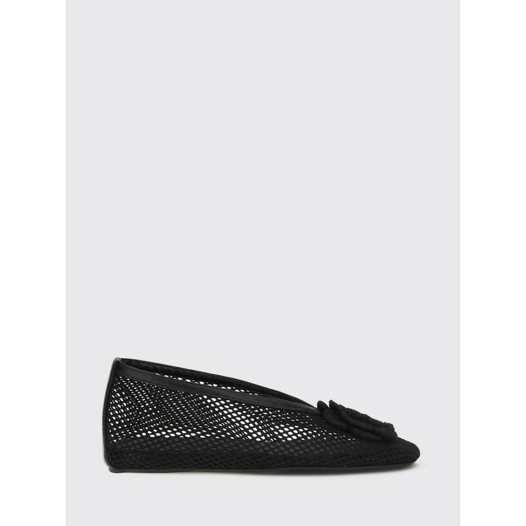 GANNI Jenny Perforated Technical Fabric Ballet Flats with Flower Appliqué (B1020190099)