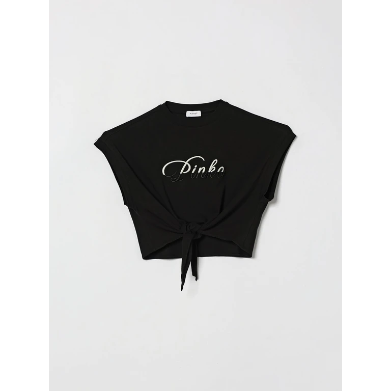 Girl's Cropped Cotton T-shirt with Embroidered Logo and Tie-Hem (KFTS042CJEO17D852)