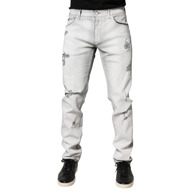 Dolce & Gabbana Light Gray Distressed Skinny Men Denim Jeans Cotton Elastane Clothing - Men