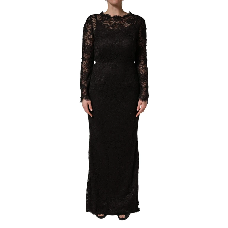 Dolce & Gabbana Black Floral Lace Sheath Long Maxi Dress Nylon Cotton Viscose - Women