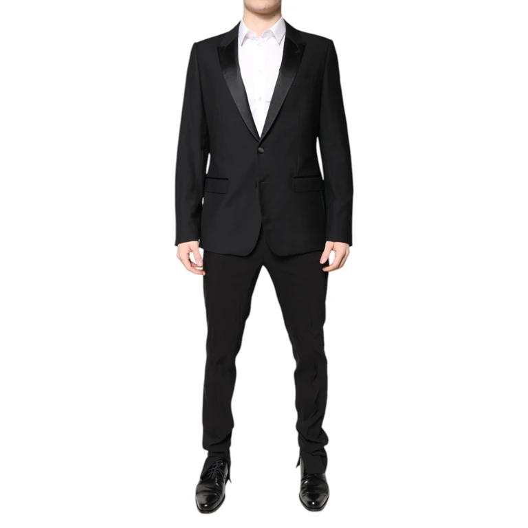 Dolce & Gabbana Black Wool Single Breasted 2 Piece Suit Virgin Silk Polyester - Men